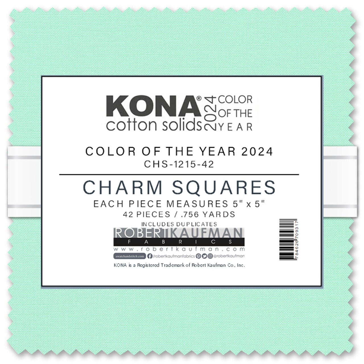 Kona Solid 5" Square Pack (Charm Pack / Charm Square) in Julep (2024 Color of the Year) by Robert Kaufman for Robert Kaufman (CHS-1215-42)